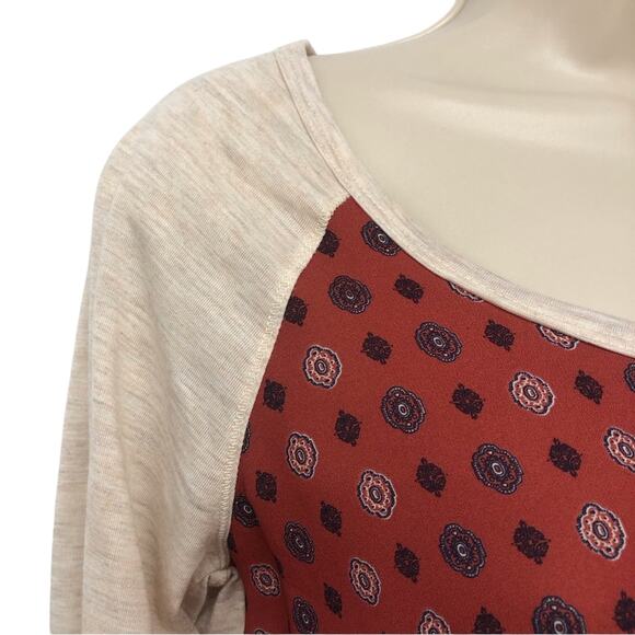 Rewind Boho Inspired Red White Blue Scoop Neck Roll sleeve Mixed Media Top - Picture 13 of 16